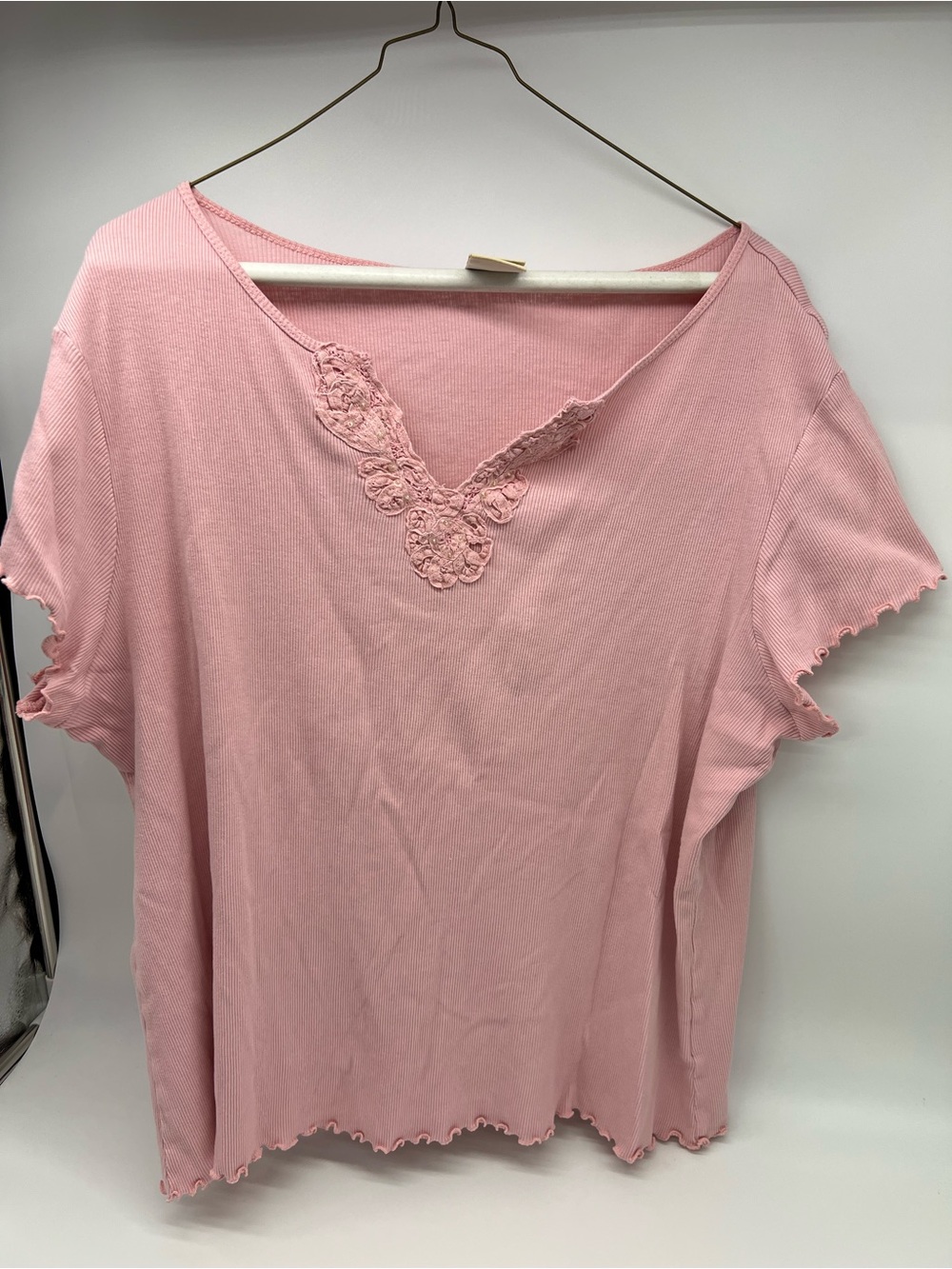 Faded Glory Pink Lace-Trim Short Sleeve Tee